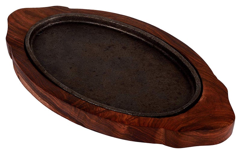 BTC INDIA Wood Sizzler Plate, Brown - Image 1