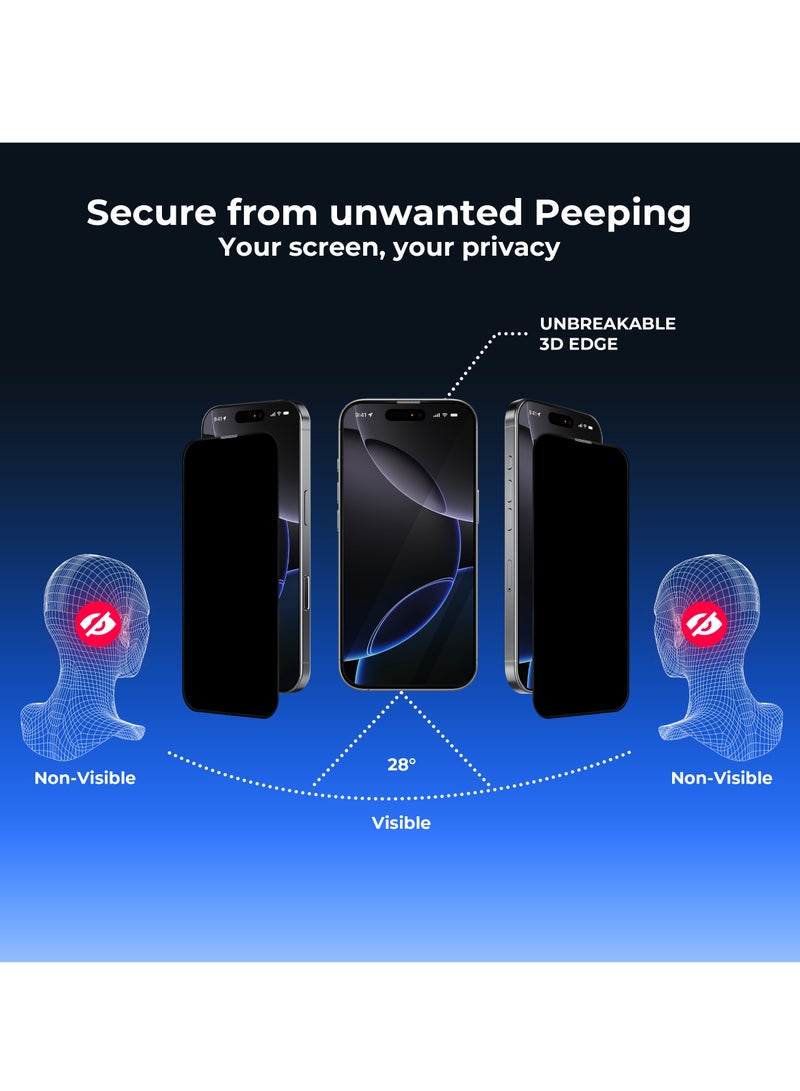 ماكسويل للالكترونيات حامي شاشة ماكسويل 3D مات للخصوصية ضد التلصص HD لجهاز iPhone 16 Pro يوفر حماية للخصوصية، مع خصائص مضادة للكهرباء الساكنة، طلاء أوليوفوب، ومقاوم للغبار. يضمن تركيبًا سهلًا وخاليًا من الفقاعات مع الحفاظ على وضوح الشاشة وأمانها. - Image 3