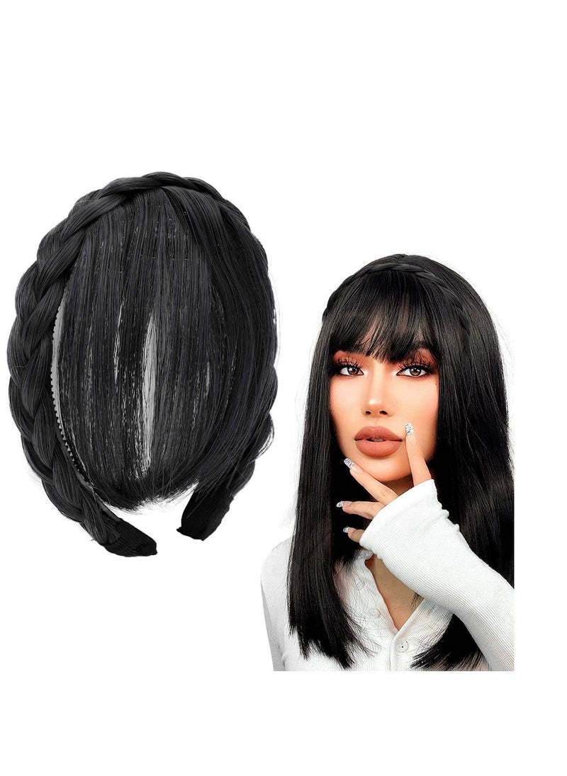 Y&D Front Hair Bangs Fringe Extensions Headband, Synthetic Wigs Headband for Women Girls, Wig Props Decoration Cosplay Wedding Photo Party(Black)  - Image 1
