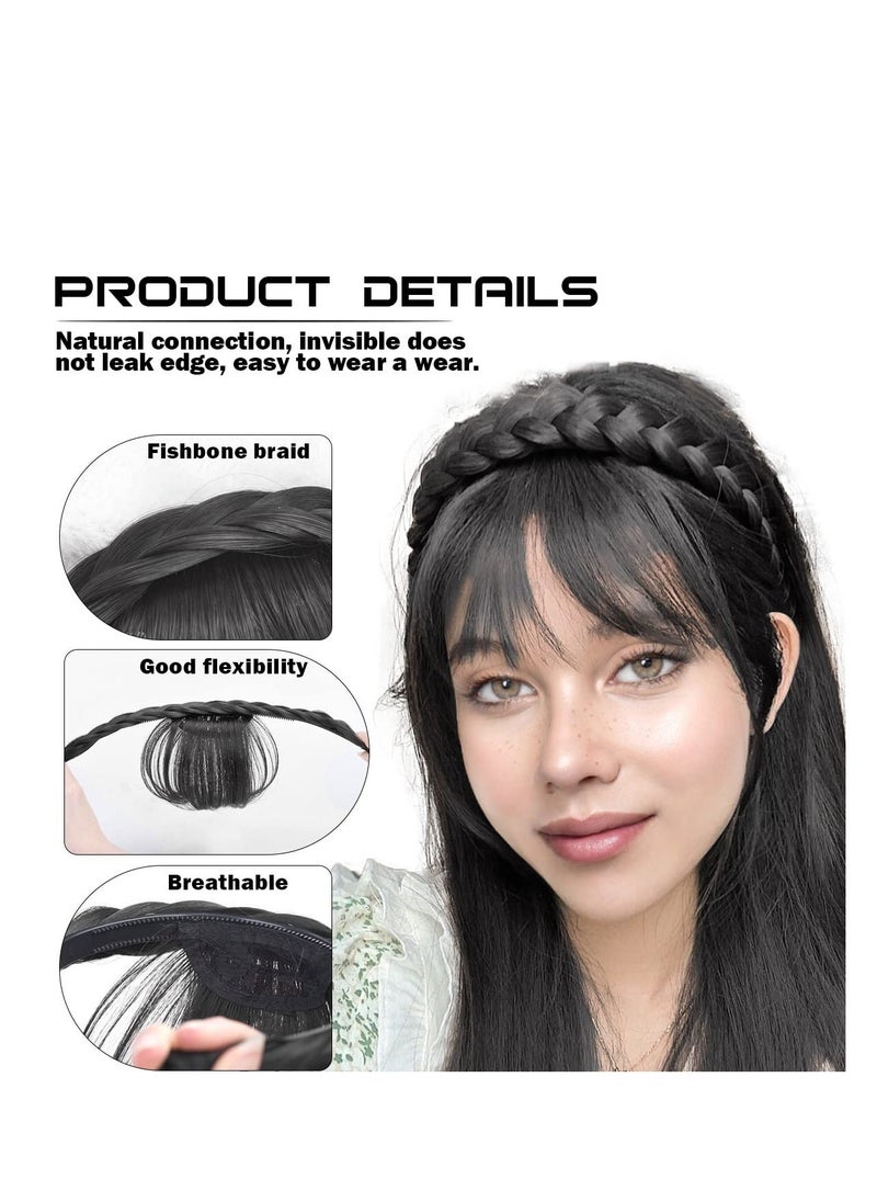 Y&D Front Hair Bangs Fringe Extensions Headband, Synthetic Wigs Headband for Women Girls, Wig Props Decoration Cosplay Wedding Photo Party(Black)  - Image 2