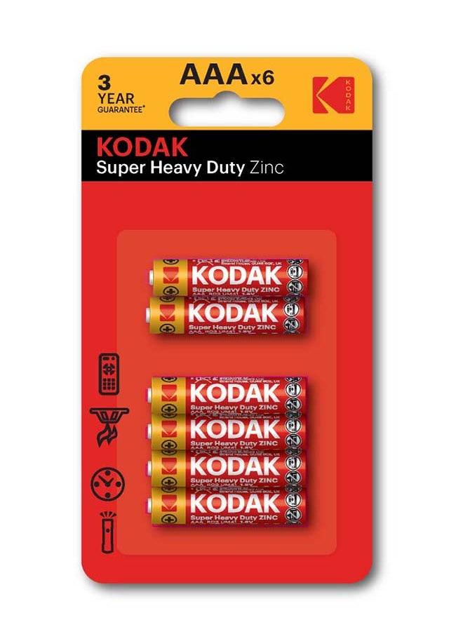 Kodak KODAK Super Heavy Duty | AAA Batteries | Triple A | Disposable Household | Carbon Zinc | 1.5V | 6 Blister Pack  - Image 1