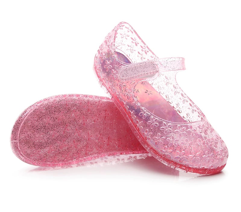 OMGard Jelly Shoes for Toddler Girls Princess Dress Sandals Size 11, Pink Bird Nest Layered Lines Mary Jane Flats Childrens Clear Glitter with Hollow-Carved - Image 3
