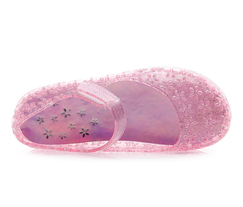 OMGard Jelly Shoes for Toddler Girls Princess Dress Sandals Size 11, Pink Bird Nest Layered Lines Mary Jane Flats Childrens Clear Glitter with Hollow-Carved - Image 5
