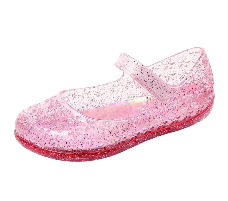 OMGard Jelly Shoes for Toddler Girls Princess Dress Sandals Size 11, Pink Bird Nest Layered Lines Mary Jane Flats Childrens Clear Glitter with Hollow-Carved - Image 1