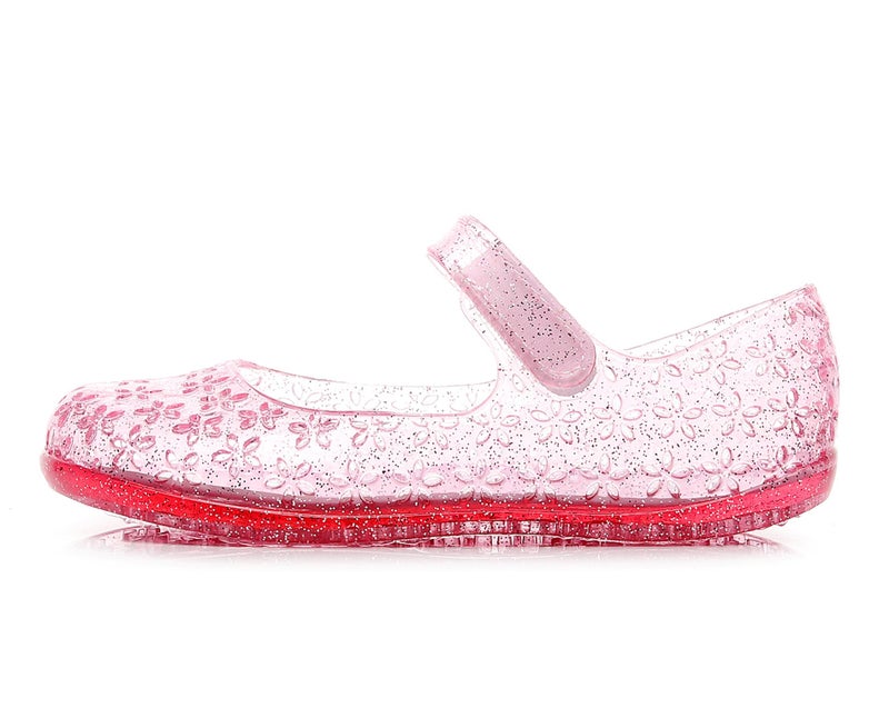 OMGard Jelly Shoes for Toddler Girls Princess Dress Sandals Size 11, Pink Bird Nest Layered Lines Mary Jane Flats Childrens Clear Glitter with Hollow-Carved - Image 4