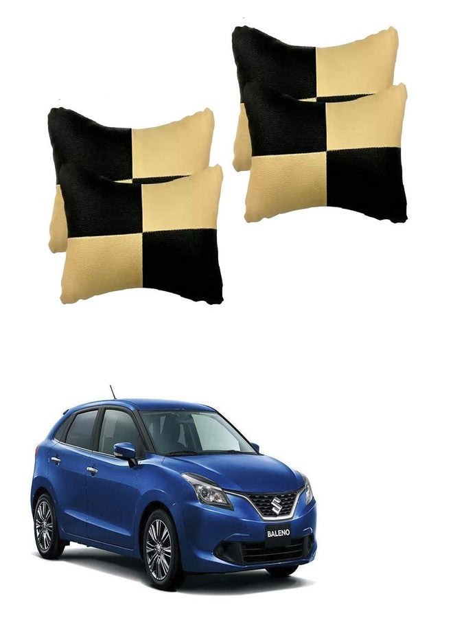 Adroitz Beige Universal Neck Rest Pillow Faux Leather Material in Check Design for All Cars (Pair of 2)_265 - Image 1