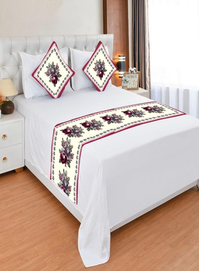 BLUEDOT Premium Velvet Quilted Set of Bed Runner (16 x 96 inches) and 2 Cushion Covers (16 x 16 inches) Combo Set- Green (Purple Rose) - Image 1