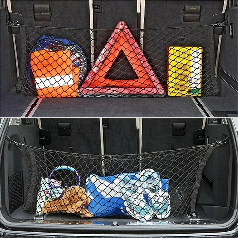 Car Rear Trunk Net Mesh Elastic Nylon Back Cargo Storage Organizer Double Layer Luggage Grocery Holder Universal Car Accessories(110 x 40cm) - Image 5
