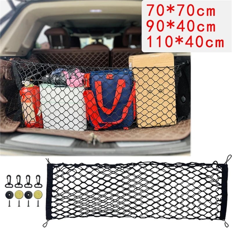 Car Rear Trunk Net Mesh Elastic Nylon Back Cargo Storage Organizer Double Layer Luggage Grocery Holder Universal Car Accessories(110 x 40cm) - Image 2