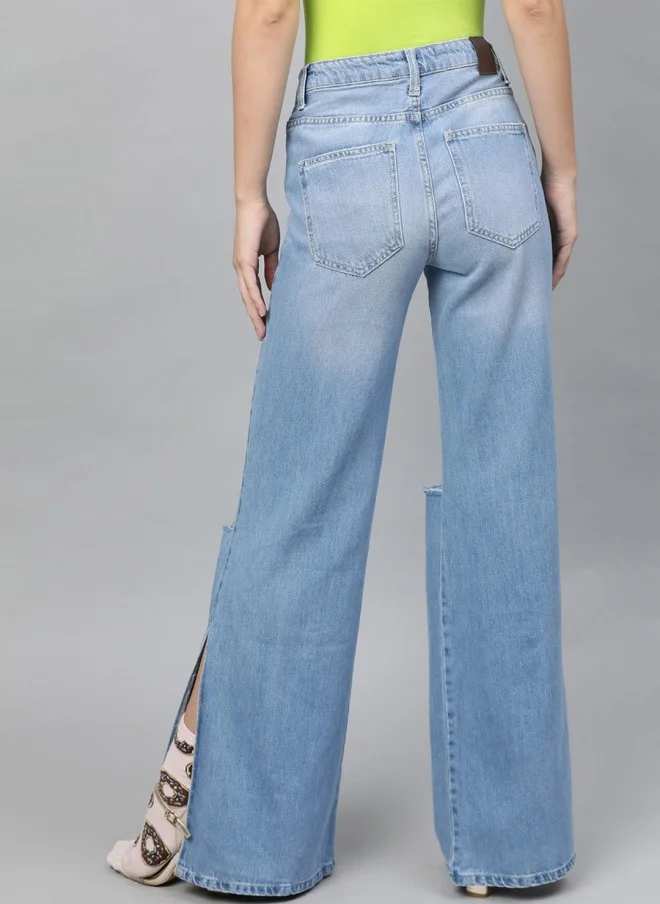 STREET 9 Light Blue Wide Leg Mid-Rise Jeans for Women