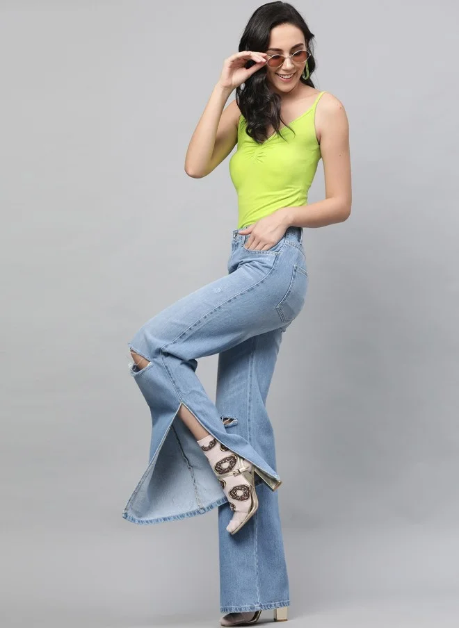 STREET 9 Light Blue Wide Leg Mid-Rise Jeans for Women