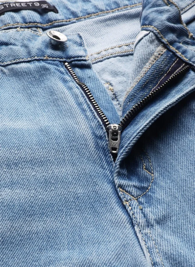 STREET 9 Light Blue Wide Leg Mid-Rise Jeans for Women