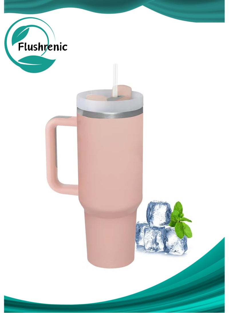 Flushrenic 40oz Thermal Mug with Straw, Double-Walled Vacuum Insulated Car Mug,  Travel Mug With Handle And Straw, For Iced Coffee, Hot or Cold Tea and Beverage - Image 1