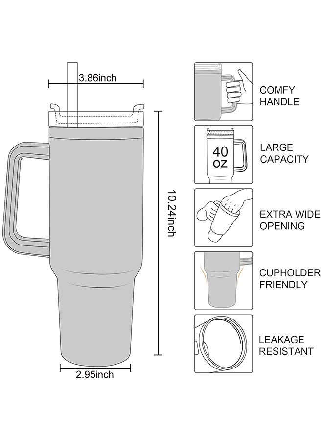 Flushrenic 40oz Thermal Mug with Straw, Double-Walled Vacuum Insulated Car Mug,  Travel Mug With Handle And Straw, For Iced Coffee, Hot or Cold Tea and Beverage - Image 2