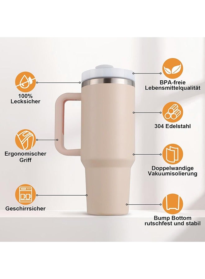 Flushrenic 40oz Thermal Mug with Straw, Double-Walled Vacuum Insulated Car Mug,  Travel Mug With Handle And Straw, For Iced Coffee, Hot or Cold Tea and Beverage - Image 3