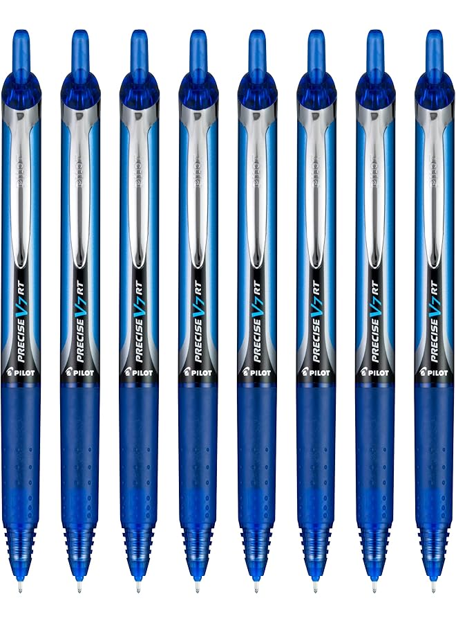 بايلوت أقلام حبر سائلة قابلة لإعادة الملء وقابلة للسحب من Precise V7 Rt ذات رأس رفيع 0.7 مم أزرق 8 عبوات 15343 - Image 1