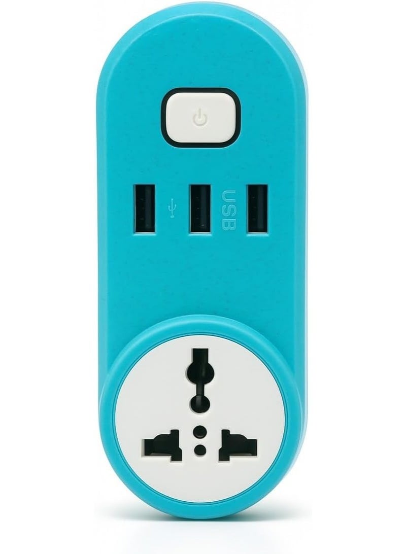 مشترك ومحول طاقة E-01 2500 وات مع 3 منافذ شحن USB ومفتاح طاقة مع شحن تلقائي بحد أقصى 10 امبير وميزة الحماية من الحمل الزائد والحماية من تدفق التيار مناسب للمنزل أو أثناء السفر (أزرق) - Image 1