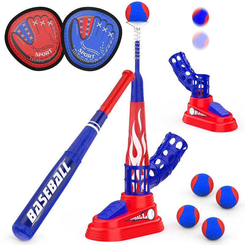 Hepoasky 3in1 Kids TBall Set for Toddlers 35 with Fixed Tee Ball Stand Baseball Launcher Toss and Catch Ball Game Outdoor Sports Toy Gift for Boys and Girls - Image 3