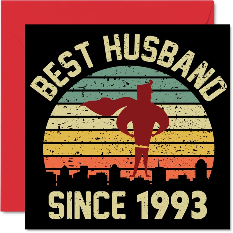 Stuff4 32nd Anniversary Card for Husband from Wife - Best Husband Since 1993 - I Love You Gifts  Happy 32nd Wedding Anniversary Cards for Partner  5.7 Inch Greeting Cards for Thirty-Second Anniversaries - Image 1