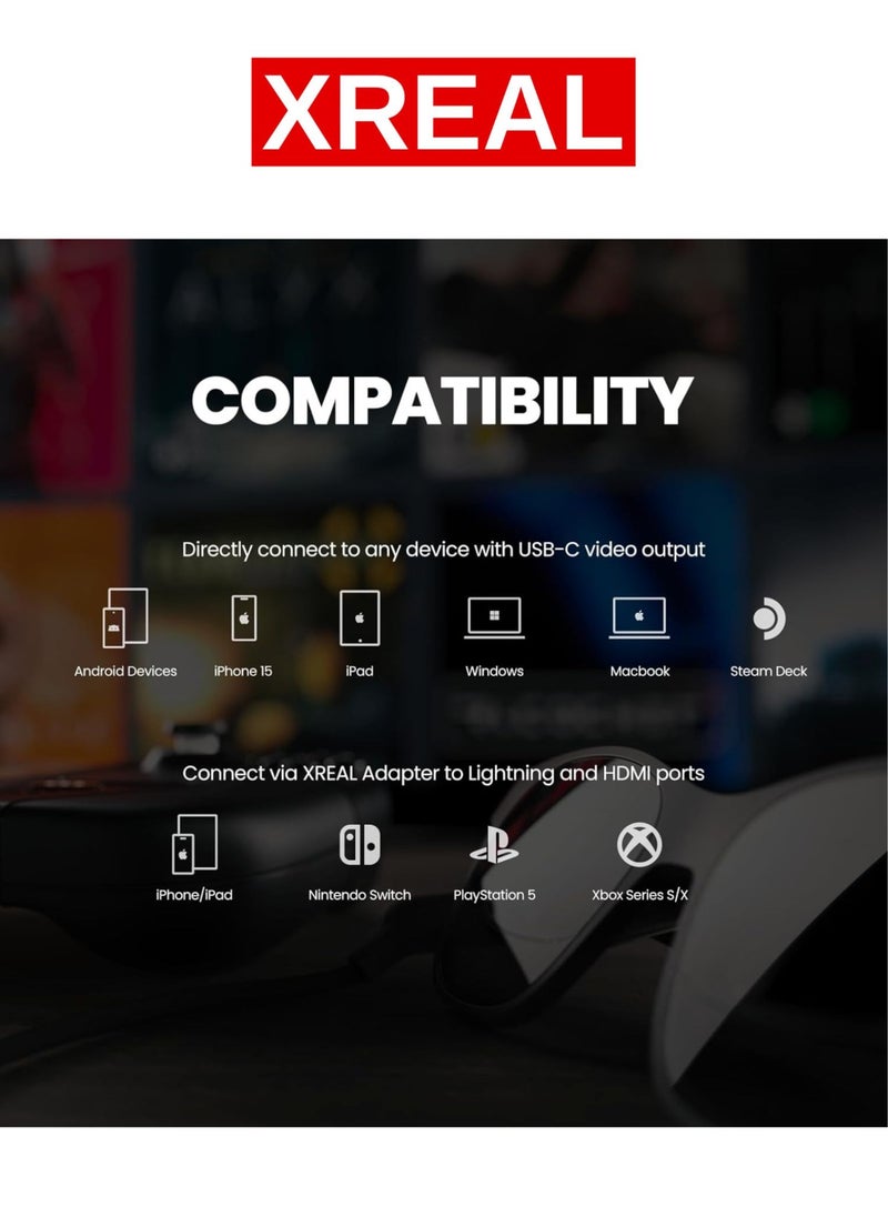 XREAL - XREAL Air AR Glasses, Smart Glasses with Massive 201" Micro-OLED Virtual Theater, Augmented Reality Glasses, Watch, Stream, and Game on PC/Android/iOS, PlayStation 5, Nintendo Switch, Xbox Series X|S - Image 1