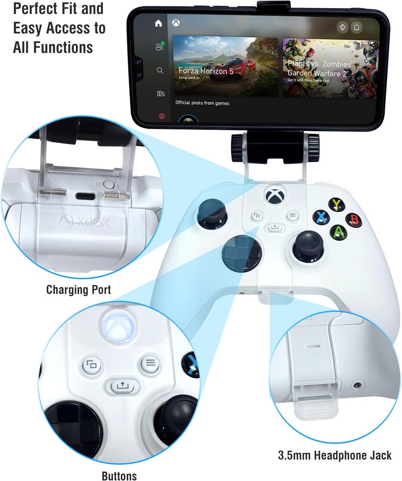 Joso Xbox Series Phone Mount, Controller Mobile Gaming Clip Holder Clamp for Xbox Series X/S, XSX, XSS, Xbox One, Xbox One S/X, Support Android，iPhone System with One Cast APP with 2 Thumb Grip Caps - Image 5