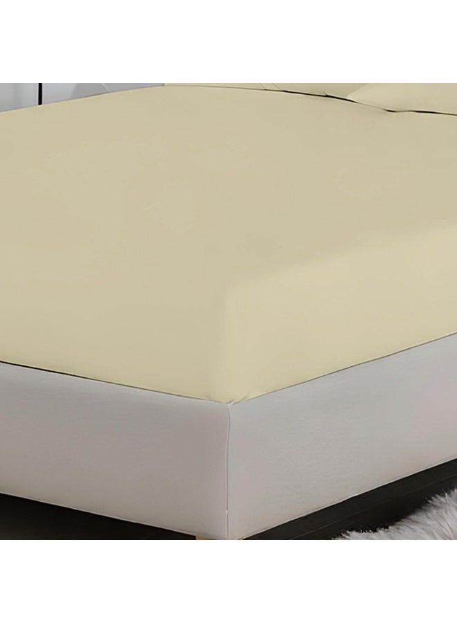 Rest 3-Piece Beige Plush 120x200+25cm Fitted Bedsheet Set Includes 1 Deep Pocket Fitted Bedsheet and 2 Pillow Covers, Breathable and Machine Washable  - Image 1