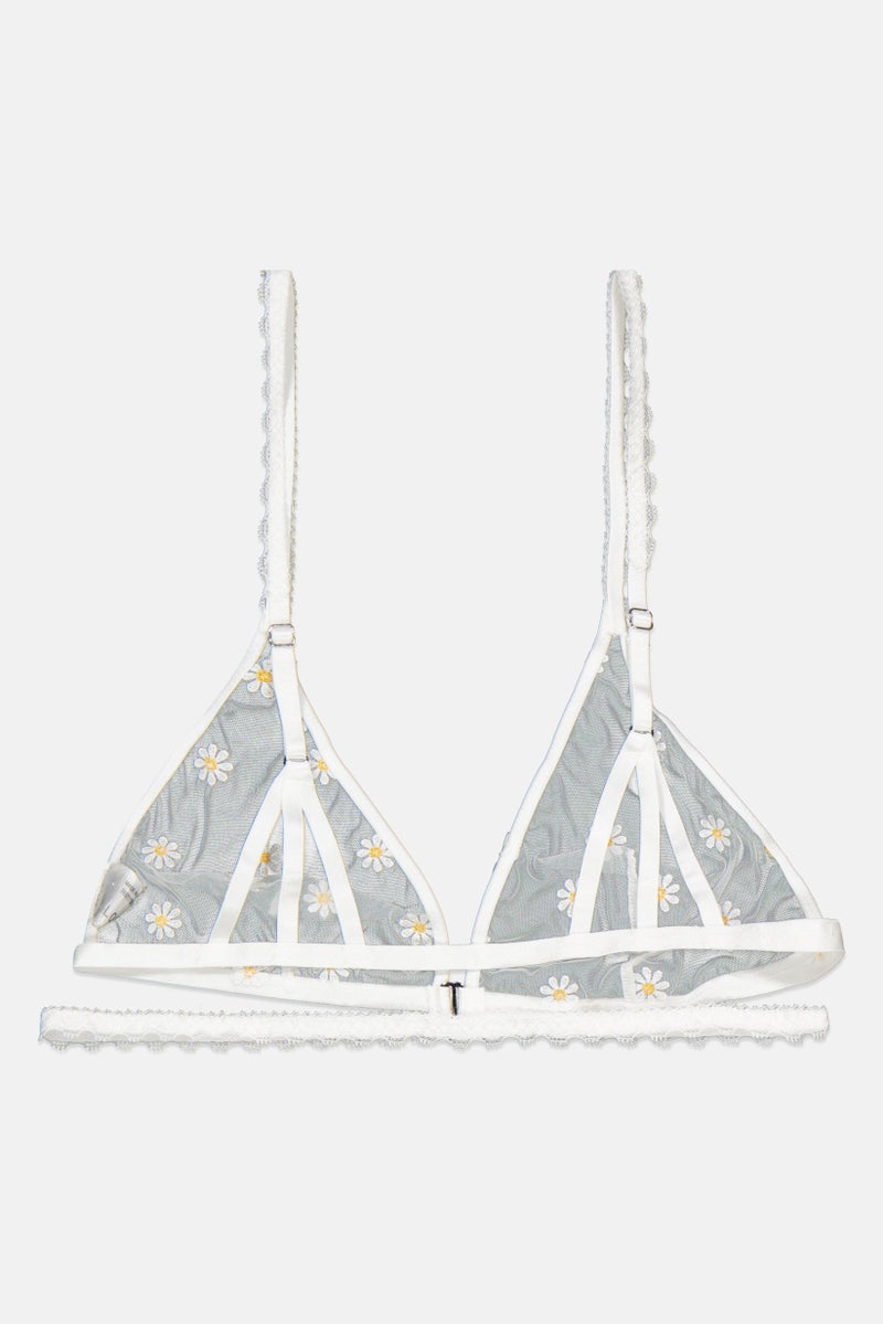 LOST INK Women Non Padded Eyelet Floral Embroidered Bra, White - Image 2