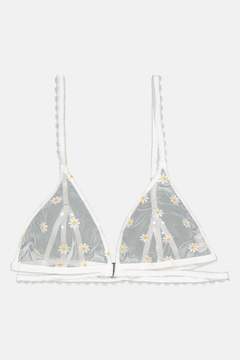 LOST INK Women Non Padded Eyelet Floral Embroidered Bra, White - Image 1