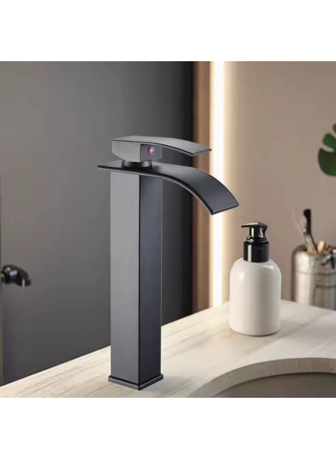 DUNISO Basin Mixer Taps, Tall Waterfall Bathroom Sink Taps, Tall Single Handle Bathroom Vessel Sink Faucet, Anti-Rust and Anti-Wear，Used for Bathroom Basins, Kitchens, Sinks，Black - Image 1