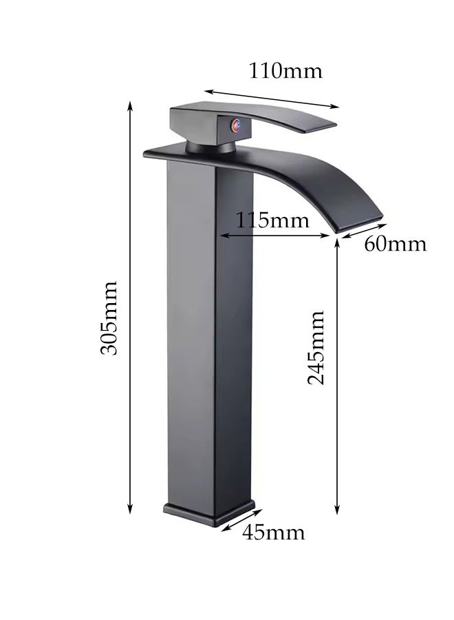 DUNISO Basin Mixer Taps, Tall Waterfall Bathroom Sink Taps, Tall Single Handle Bathroom Vessel Sink Faucet, Anti-Rust and Anti-Wear，Used for Bathroom Basins, Kitchens, Sinks，Black - Image 3