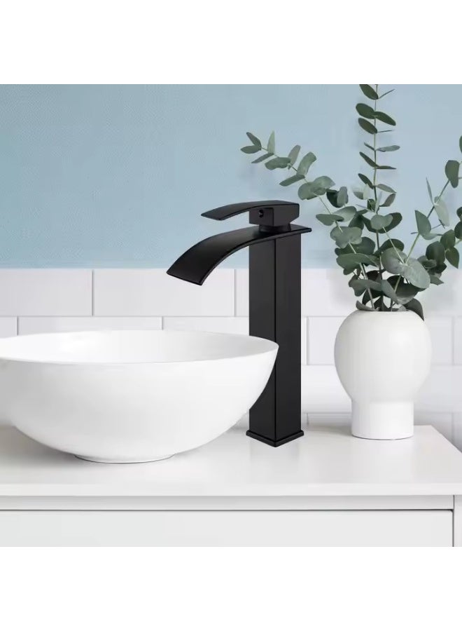 DUNISO Basin Mixer Taps, Tall Waterfall Bathroom Sink Taps, Tall Single Handle Bathroom Vessel Sink Faucet, Anti-Rust and Anti-Wear，Used for Bathroom Basins, Kitchens, Sinks，Black - Image 2