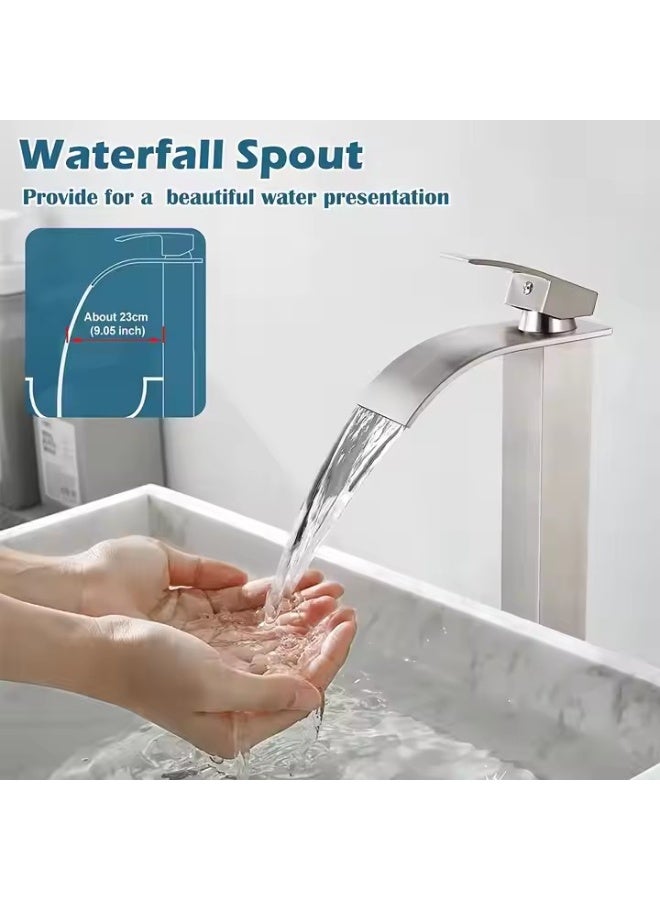 DUNISO Basin Mixer Taps, Tall Waterfall Bathroom Sink Taps, Tall Single Handle Bathroom Vessel Sink Faucet, Anti-Rust and Anti-Wear，Used for Bathroom Basins, Kitchens, Sinks，Black - Image 4