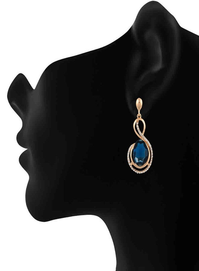 Mahi Rose Gold Plated Marvellous Ethnic Drop Montana Blue Earrings with Crystal ER1109442Z - Image 3