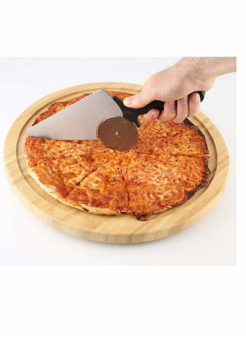 KASTWAVE - Pizza Cutter Wheel 3 In 1 Stainless Steel Cake Pie Server Slicer with Non Slip Handle for Pies Waffles and Cookies Dough Chef Sharp Rocke - Image 1