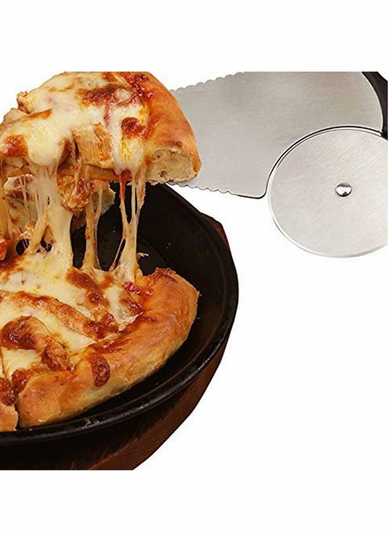 KASTWAVE - Pizza Cutter Wheel 3 In 1 Stainless Steel Cake Pie Server Slicer with Non Slip Handle for Pies Waffles and Cookies Dough Chef Sharp Rocke - Image 1
