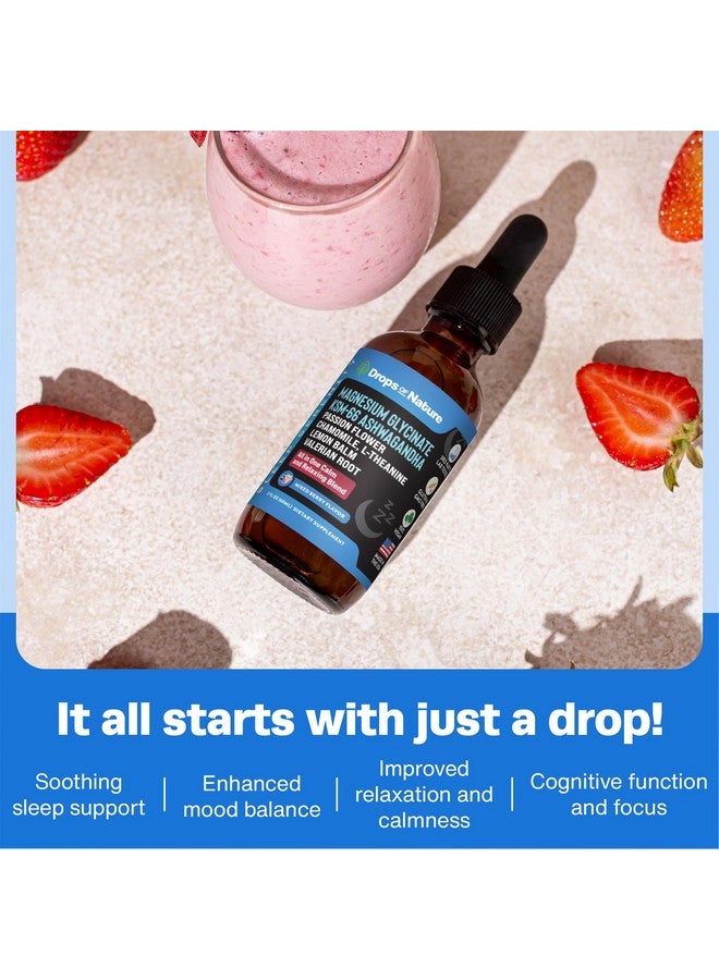 Drops of Nature قطرات سائلة من مغنيسيوم جليسينات وأشواغاندا مع جذر فاليريان، بابونج، زهرة العاطفة، بلسم الليمون و L-ثيانين - امتصاص سريع نباتي - مكمل للصحة والاسترخاء (توت مختلط، 60 مل) - Image 4