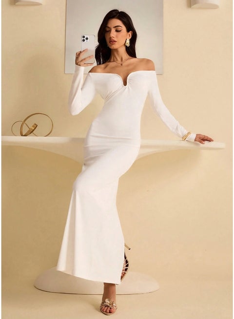 SHEIN Women's Elegant Off Shoulder Long Dress, Autumn