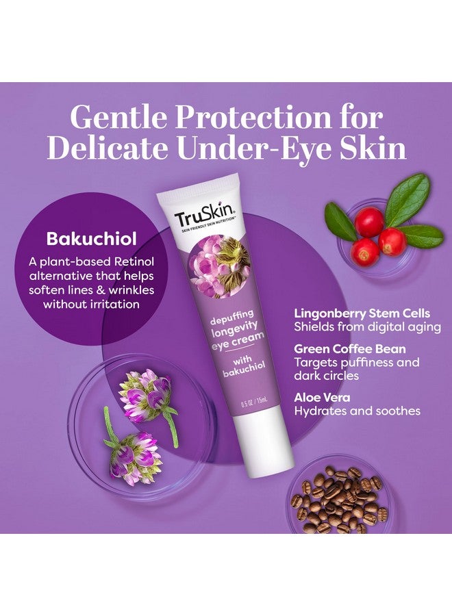 TruSkin Longevity Eye Cream - Caffeine Eye Cream with Bakuchiol, Lingonberry Stem Cells & Green Coffee Bean - Skin Care Made to Help Transition from Anti Aging to Healthy Aging, 0.5 fl oz - Image 3