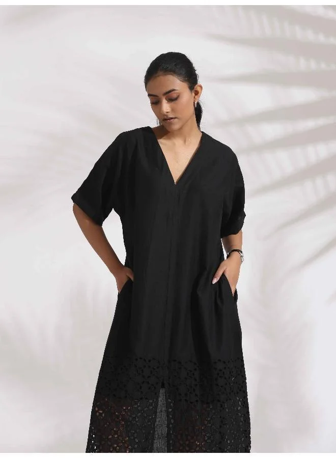 trueBrowns Lace Panel Midi Dress