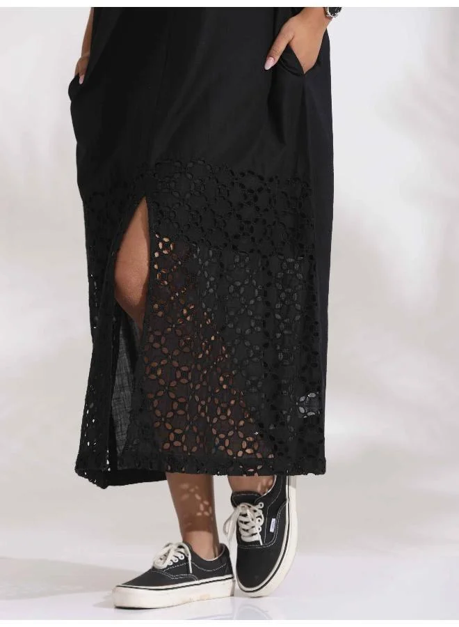 trueBrowns Lace Panel Midi Dress