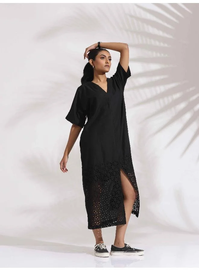 trueBrowns Lace Panel Midi Dress