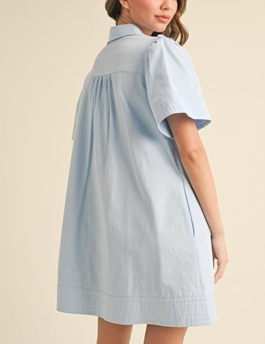 Meyhad Womens Short Sleeve Button Down Mini Shirt Dress Lapel Collar Short Dresses with Pocket(0942-LightBlue-S) - Image 4