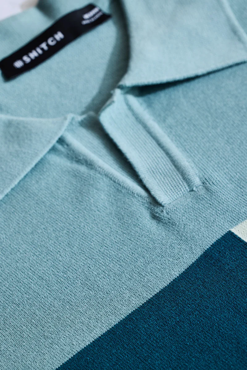 SNITCH Light Blue Colourblock Polo Slim Fit T-Shirt