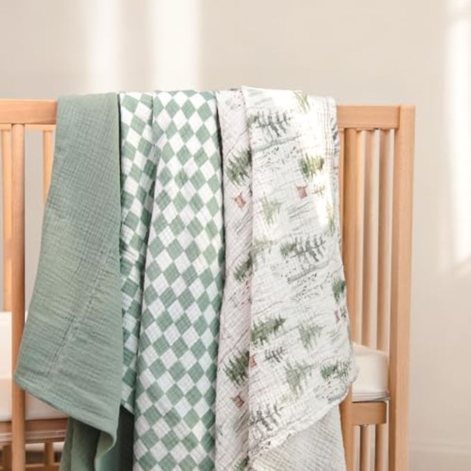 rayihni Lulumoon Muslin Swaddle Blankets For Baby: Lightweight & Breathable Receiving Blankets For Hospital Neutral Registry Gift For Newborn 3Pack (Sage Foreststump) - Image 2