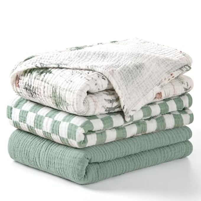 rayihni Lulumoon Muslin Swaddle Blankets For Baby: Lightweight & Breathable Receiving Blankets For Hospital Neutral Registry Gift For Newborn 3Pack (Sage Foreststump) - Image 1
