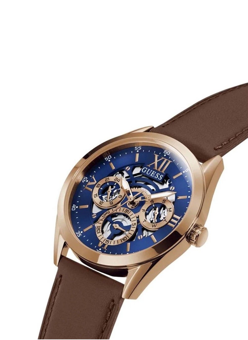 GUESS Men's Solid Multifunction Brown Leather Watch GW0389G3 - 42mm  - Image 4