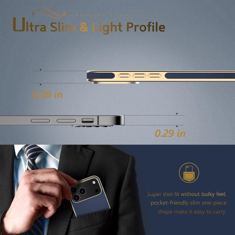 LOHASIC for iPhone 17 Pro Max Case Leather, Men Women Luxury Classic Back Cover with Soft Microfiber Lining Anti-Slip Grip Cases for iPhone 17 ProMax, Navy Blue - Image 3