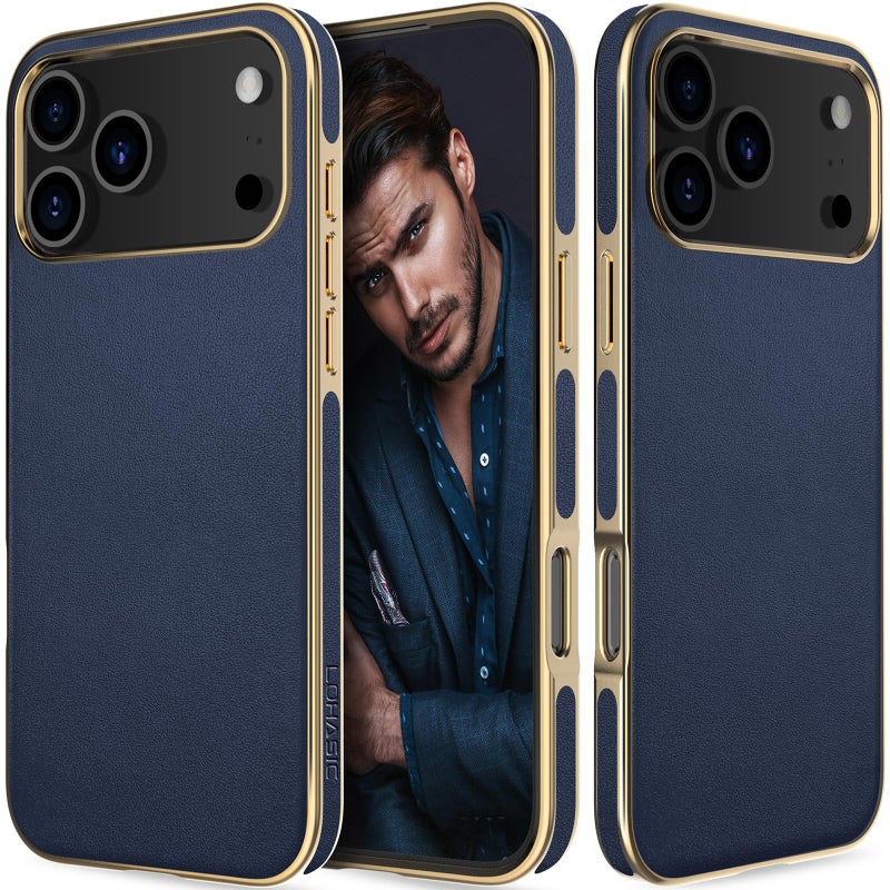 LOHASIC for iPhone 17 Pro Max Case Leather, Men Women Luxury Classic Back Cover with Soft Microfiber Lining Anti-Slip Grip Cases for iPhone 17 ProMax, Navy Blue - Image 1