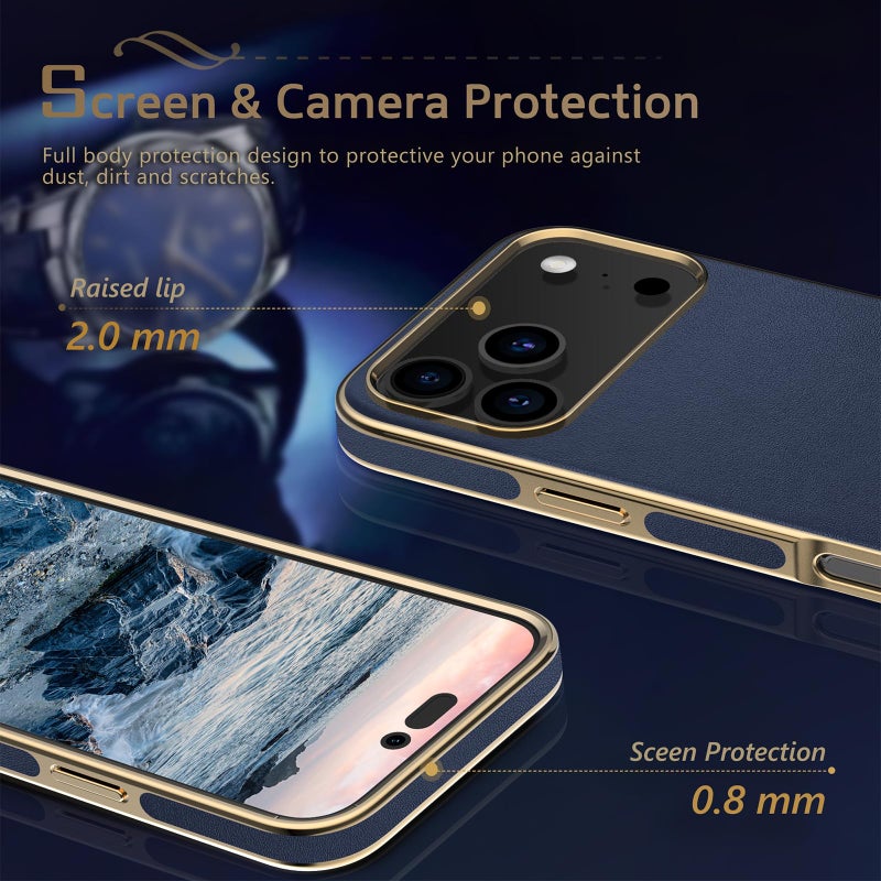 LOHASIC for iPhone 17 Pro Max Case Leather, Men Women Luxury Classic Back Cover with Soft Microfiber Lining Anti-Slip Grip Cases for iPhone 17 ProMax, Navy Blue - Image 4