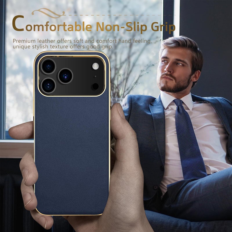 LOHASIC for iPhone 17 Pro Max Case Leather, Men Women Luxury Classic Back Cover with Soft Microfiber Lining Anti-Slip Grip Cases for iPhone 17 ProMax, Navy Blue - Image 5